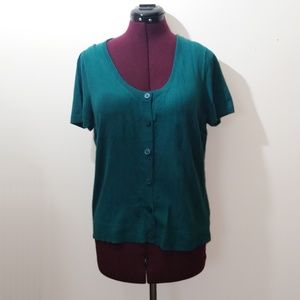 Teal Ann Taylor Short Sleeve Button Down Sweater